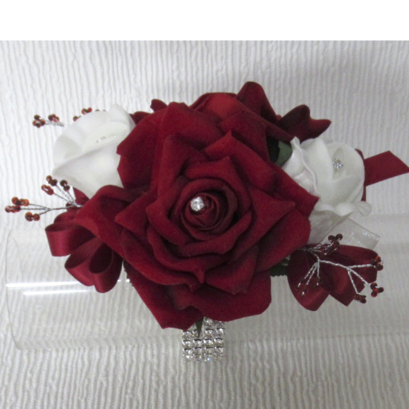 Deep Red & White Prom Wrist Corsage